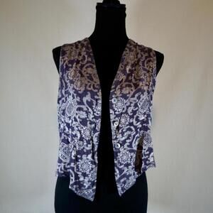 Zona Clothes Purple and Silver Metallic Sleeveless Button Up Vest Top